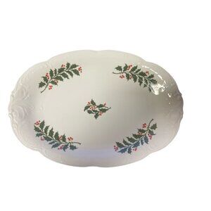 13" Oval Serving Platter Holiday Holly by Royal Kent (Poland)